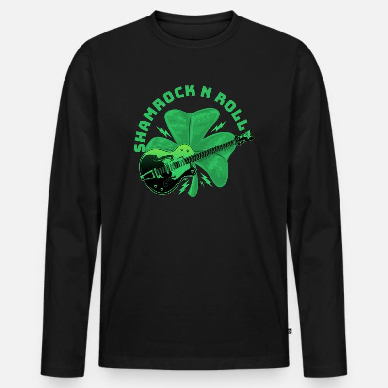 Kleeblatt 'n' Roll - Männer Premium Bio Langarmshirt - Schwarz