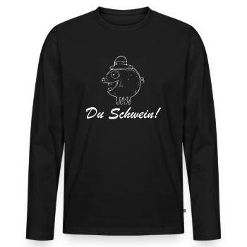 Du Schwein | lustige Bilder, lustige Sprüche - Männer Premium Bio Langarmshirt - Schwarz - Vorne - Nico (187cm)