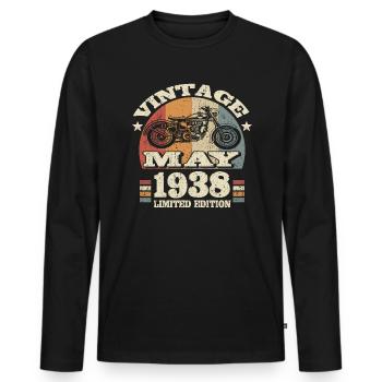 Born in May 1938 - 85 years old - Men's Premium Organic Long Sleeve Shirt - black - Front - Nico (187cm)