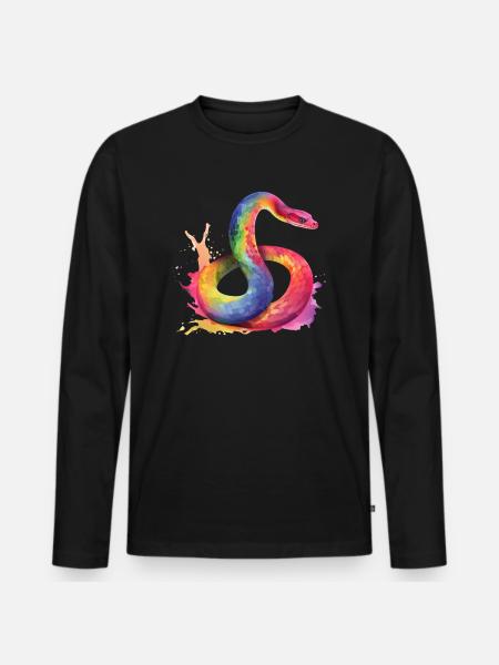 Schlange Rainbow Pride Farben - Männer Premium Bio Langarmshirt - Schwarz