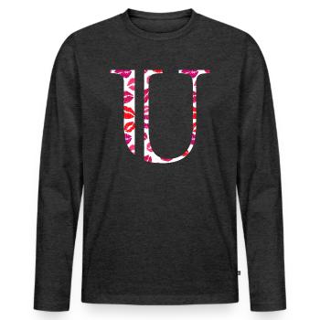 Lettre u bisous - T-shirt manches longues Premium bio Homme - anthracite chiné - Devant - Nico (187cm)
