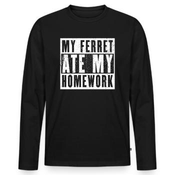 Mon furet a mangé mes devoirs - Cadeau furet - T-shirt manches longues Premium bio Homme - noir - Devant - Nico (187cm)