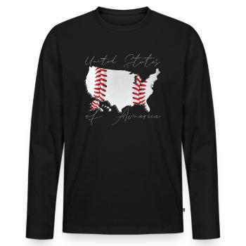 États-Unis | Vrai baseball | Script de carte - T-shirt manches longues Premium bio Homme - noir - Devant - Nico (187cm)