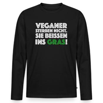 Veganer sterben nicht, sie beissen ins Gras - Männer Premium Bio Langarmshirt - Schwarz - Vorne - Nico (187cm)