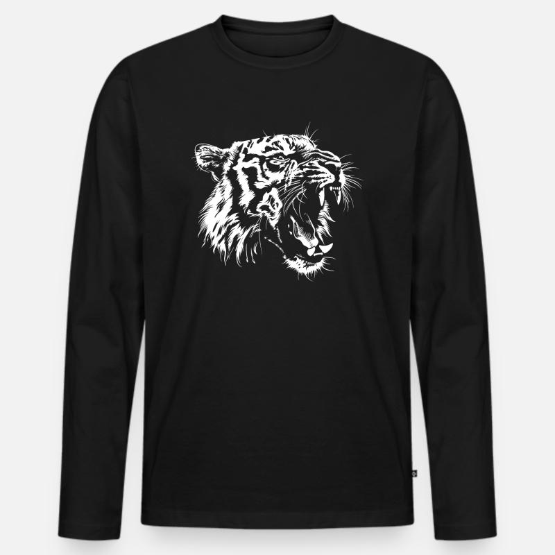 Brüllender Tiger Kopf - Männer Premium Bio Langarmshirt - Schwarz