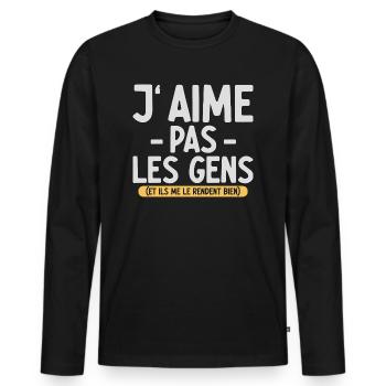 J’aime pas les gens T-shirt drôle français - T-shirt manches longues Premium bio Homme - noir - Devant - Nico (187cm)