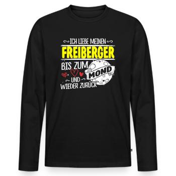 FREIBERGER - Mond - Männer Premium Bio Langarmshirt - Schwarz - Vorne - Nico (187cm)