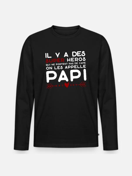 Papi super héros cadeau papy - T-shirt manches longues Premium bio Homme - noir