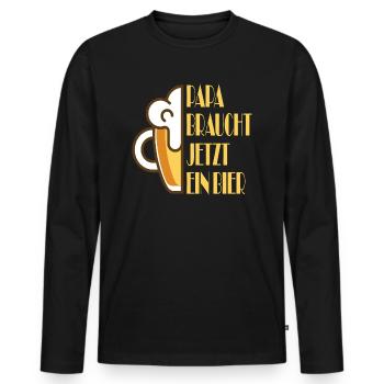 Papa braucht jetzt ein Bier - Männer Premium Bio Langarmshirt - Schwarz - Vorne - Nico (187cm)
