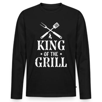 KÖNIG DES GRILLS BBQ GRILL GRILLEN BIER WITZ MOTIV - Männer Premium Bio Langarmshirt - Schwarz - Vorne - Nico (187cm)