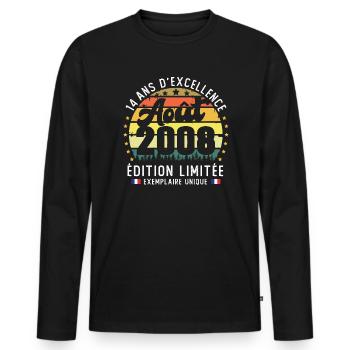 14 Ans Anniversaire Vintage Né en Août 2008 - T-shirt manches longues Premium bio Homme - noir - Devant - Nico (187cm)