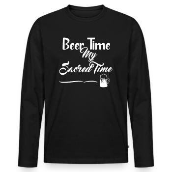 Beer Time - Design blanc pour les T-chirts foncés - T-shirt manches longues Premium bio Homme - noir - Devant - Nico (187cm)