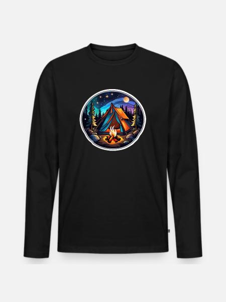 Camping, tent and campfire - Men's Premium Organic Long Sleeve Shirt - black