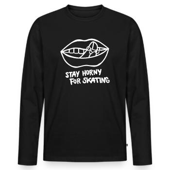 Stay horny for skating - Männer Premium Bio Langarmshirt - Schwarz - Vorne - Nico (187cm)