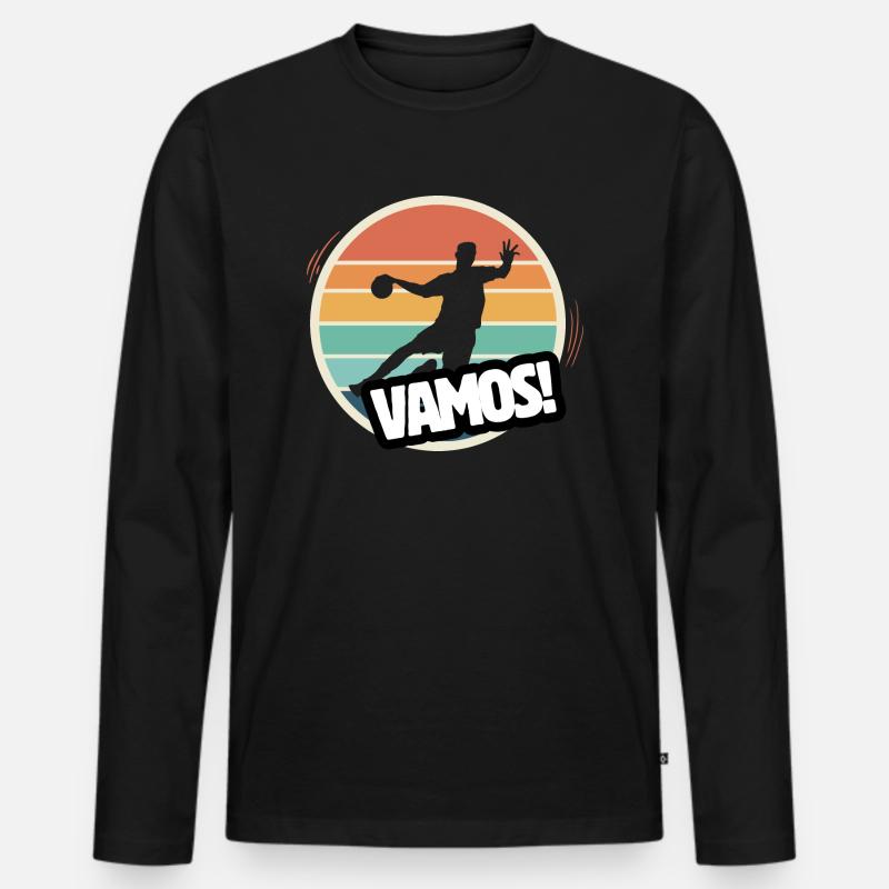 Vamos Retro Handball - Männer Premium Bio Langarmshirt - Schwarz