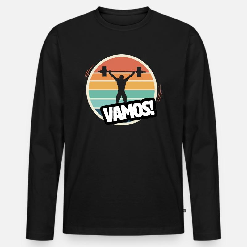 Vamos Retro Gewichtheben - Männer Premium Bio Langarmshirt - Schwarz