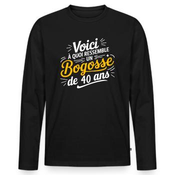 40 BECHER - Männer Premium Bio Langarmshirt - Schwarz - Vorne - Nico (187cm)
