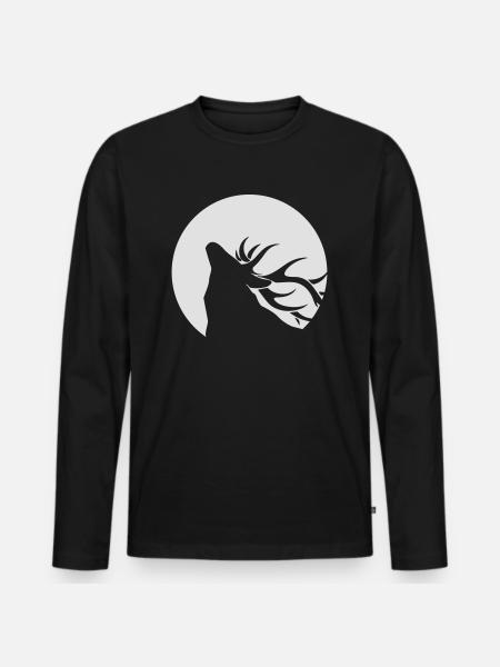 Deer in Moonlight - Männer Premium Bio Langarmshirt - Schwarz