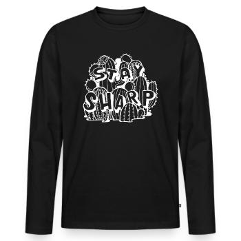 Stay Sharp | Cool Cactus Illustration Design - T-shirt manches longues Premium bio Homme - noir - Devant - Nico (187cm)