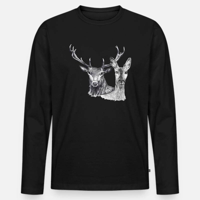 Hirsch und Reh - Männer Premium Bio Langarmshirt - Schwarz