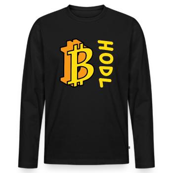 Bitcoin BTC HODL Comics Stil - Männer Premium Bio Langarmshirt - Schwarz - Vorne - Nico (187cm)