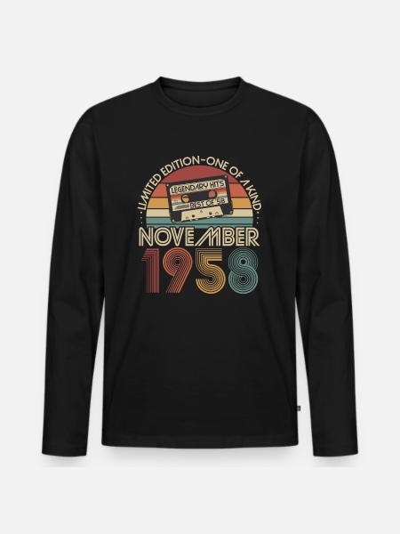 November 1958 Jahrgang geboren Retro Geburtstag - Männer Premium Bio Langarmshirt - Schwarz