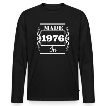 Hergestellt 1976 - Männer Premium Bio Langarmshirt - Schwarz - Vorne - Nico (187cm)