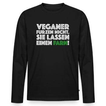 Veganer furzen nicht | Farn, Bio, co2, Klima - Männer Premium Bio Langarmshirt - Schwarz - Vorne - Nico (187cm)