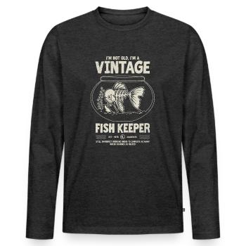 Vintage Fish Keeper Poisson Tropical Anniversaire 1978 - T-shirt manches longues Premium bio Homme - anthracite chiné - Devant - Nico (187cm)