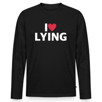 J’aime mentir | Des dictons drôles, des sarcasmes - T-shirt manches longues Premium bio Homme - noir - Devant - Nico (187cm)