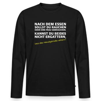 Nach dem Essen sollst du rauchen | lustige Sprüche - Männer Premium Bio Langarmshirt - Schwarz - Vorne - Nico (187cm)