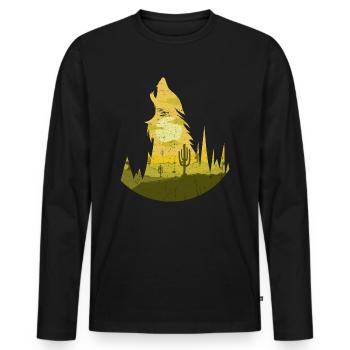 Loup hurlant à la pleine lune | Pack cadeau lune - T-shirt manches longues Premium bio Homme - noir - Devant - Nico (187cm)