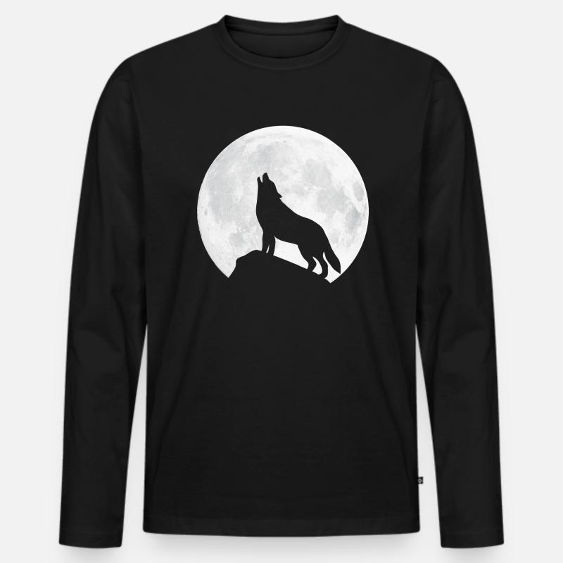 Heulender Wolf - Mond - Männer Premium Bio Langarmshirt - Schwarz