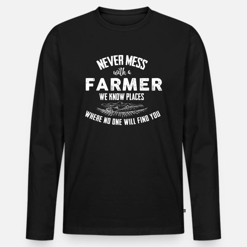 Farmer Never mess - Männer Premium Bio Langarmshirt - Schwarz