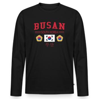 Busan - T-shirt manches longues Premium bio Homme - noir - Devant - Nico (187cm)