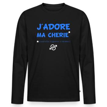 T shirt humour, couple, j'adore ma chérie. - T-shirt manches longues Premium bio Homme - noir - Devant - Nico (187cm)