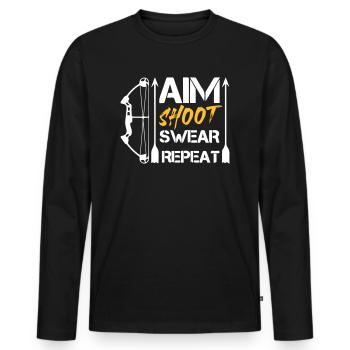 Aim Shoot Swear Repeat Arcry Gift Hobby - T-shirt manches longues Premium bio Homme - noir - Devant - Nico (187cm)