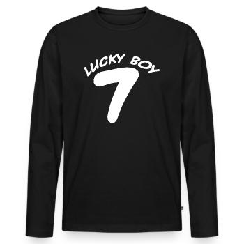 Happy Boy Number 7 I Lucky Boy Number 7 - Men's Premium Organic Long Sleeve Shirt - black - Front - Nico (187cm)