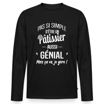 Pâtissier - T-shirt manches longues Premium bio Homme - noir - Devant - Nico (187cm)