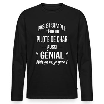 Pilote de char - T-shirt manches longues Premium bio Homme - noir - Devant - Nico (187cm)