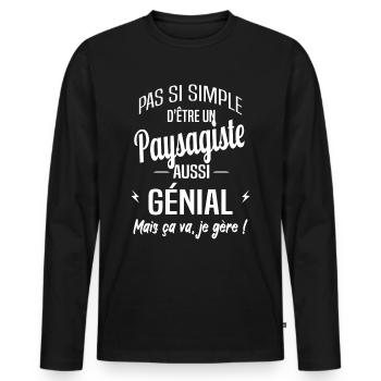 Paysagiste - T-shirt manches longues Premium bio Homme - noir - Devant - Nico (187cm)