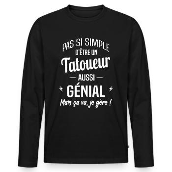 Tatoueur - T-shirt manches longues Premium bio Homme - noir - Devant - Nico (187cm)