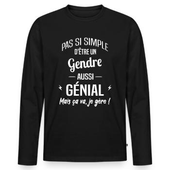 Gendre - T-shirt manches longues Premium bio Homme - noir - Devant - Nico (187cm)
