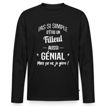 Filleul - T-shirt manches longues Premium bio Homme - noir - Devant - Nico (187cm)