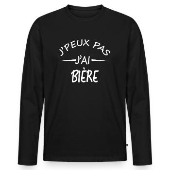 Je peux pas j'ai Bière - T-shirt manches longues Premium bio Homme - noir - Devant - Nico (187cm)
