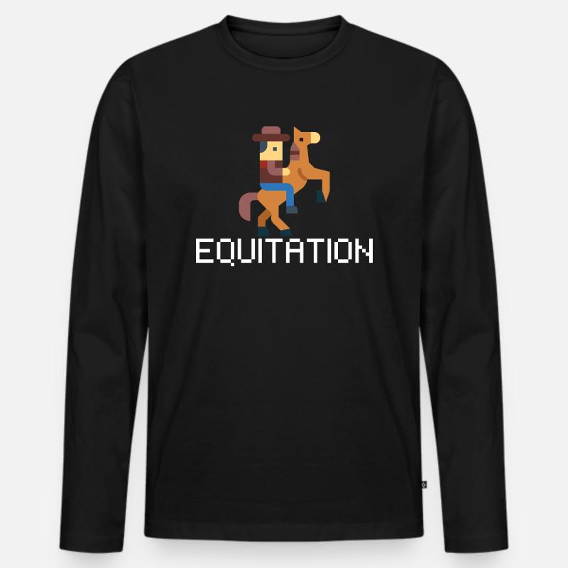 Reiten Pixel- idee Geschenk Reiter - Männer Premium Bio Langarmshirt - Schwarz