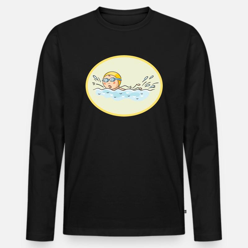 Schwimmbad Kind - Männer Premium Bio Langarmshirt - Schwarz
