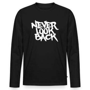 NEVER LOOK BACK GRAFFITI - Männer Premium Bio Langarmshirt - Schwarz - Vorne - Nico (187cm)