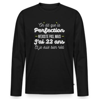 22 ans de perfection / humour anniversaire 22 ans - T-shirt manches longues Premium bio Homme - noir - Devant - Nico (187cm)