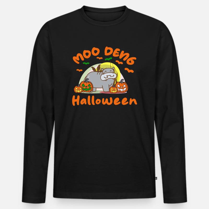 Moo Deng Halloween - Männer Premium Bio Langarmshirt - Schwarz